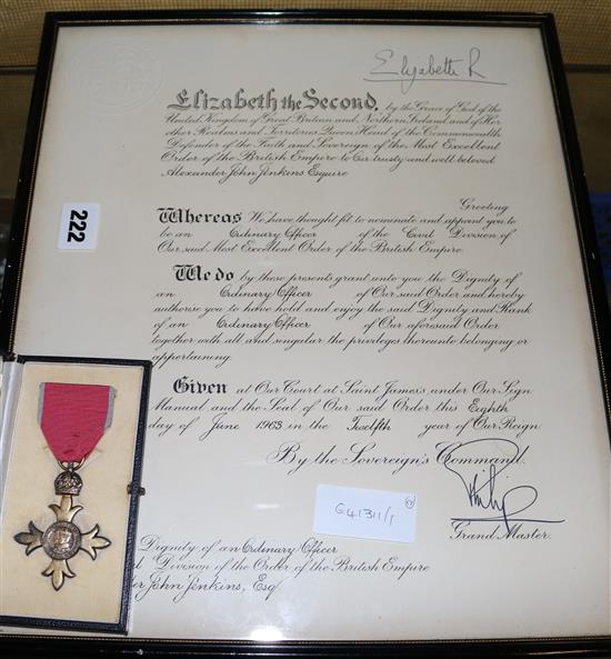 OBE and framed certificate